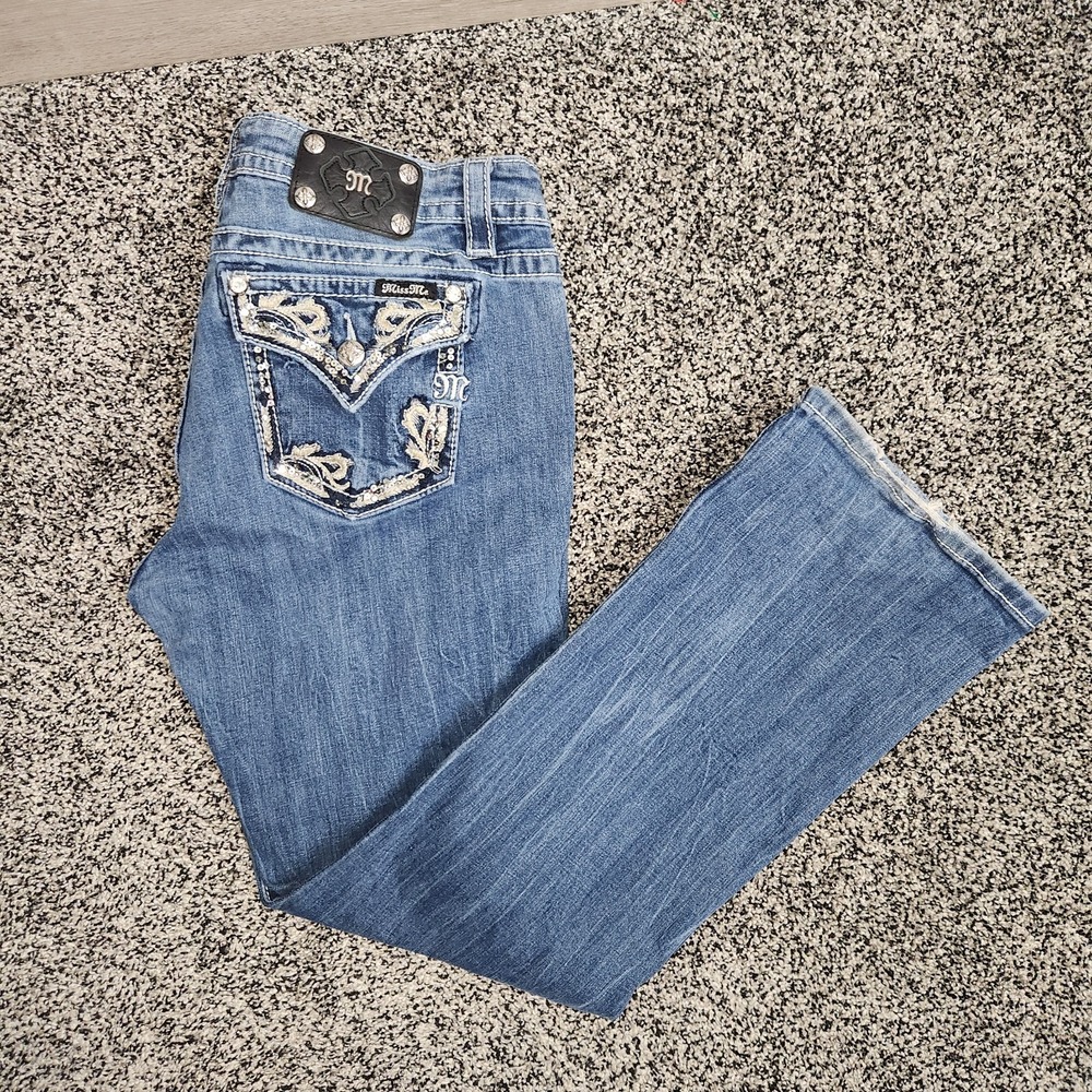 Y2k Miss Me Bling Bootcut Jeans Womens 33 Rodeo Rhinestone Studded Western Denim
